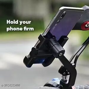 vtrust universal handlebar bike mount holder verson 2.0 metal body 360 degree rotating mirror cradle stand for bicycle, motorcycle, scooty fits all smartphones (black)